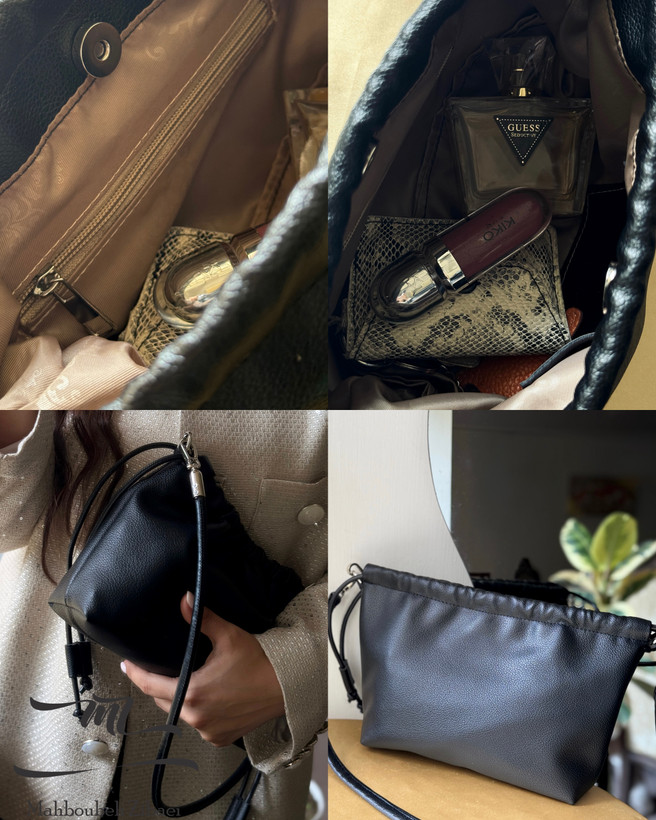 کیف بقچهای مشکی چرمی زنانه؛کیف دوحالته و کلاچ